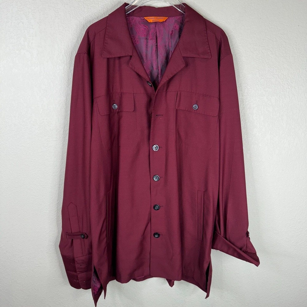Luciano Carreli Men Wool Blend Talia Shirt Blouse Long Sleeve Maroon Size XL